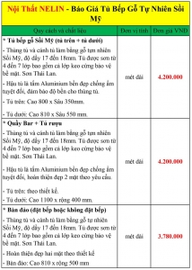 Bảng giá tủ bếp gỗ tự nhiên Sồi Mỹ