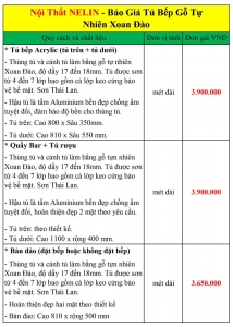 Bảng giá tủ bếp gỗ tự nhiên Xoan Đào